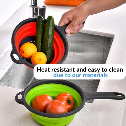 5-Pack Collapsible Colander Set With Over The Sink Colander - Space-Saving Collapsible Strainers And Colanders For Easy Food Prep - Perfect For Pasta, Vegetables, And Fruits - By Homiehome - Red #TOP3