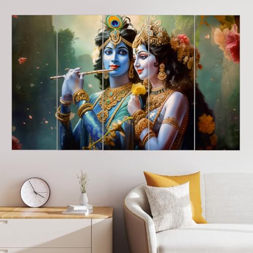 Image of Spacter art Radha Krishna Wall Painting for Living Room Big Size - Radha Krishna Painting Wall Decor for Bedroom, Office, Hotels - Peaceful Digital Painting Wooden Framed for Gifting (30x60 inch)