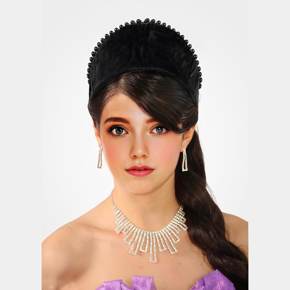 C-ZOFEK Anne Headband Velvet Pearl Tudor French Hood Gothic Renaissance Halloween Hair Accessory - Image 4
