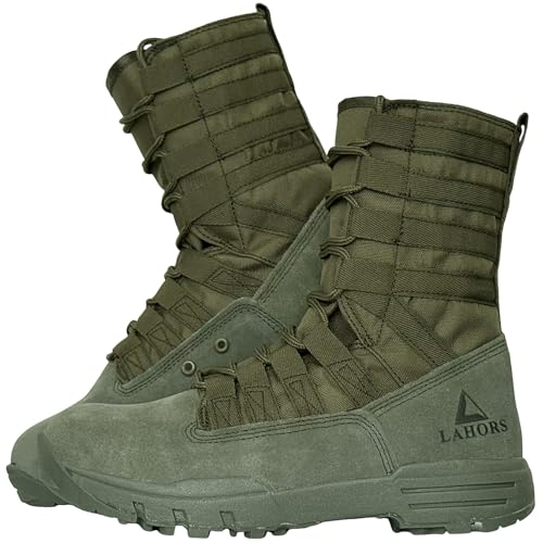 LAHORS Lightweight Military Tactical Combat Boots Men Outdoor Hiking Desert Army Boots Breathable Male Jungle Shoes Man Side Zipper (Green No Zip, Adult, Men, 9.5, Numeric, US Footwear Size System, Medium)