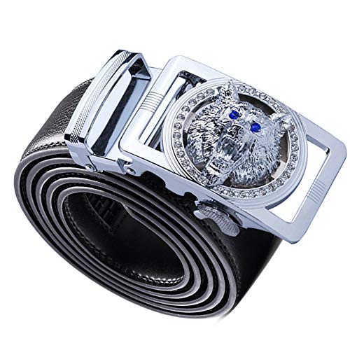Luxury Wolf Head Buckle Belt Casual Genuine Leather Automatic Ratchet Buckle Easy Track Sliding Belt For Men3