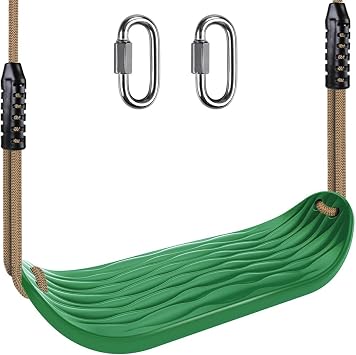 BeneLabel Non-Slip Swing Seat with Adjustable Rope and Carabiners - Heavy Duty Playground Swing Set Accessories for Kids and Adults - 220LB Capacity - Green