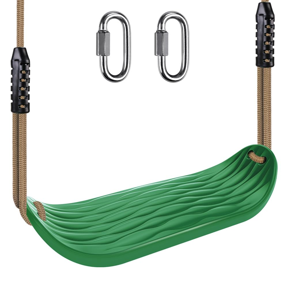 BeneLabel Swing Seat, Kids Swing Hard Plastic Swing Indoor/Outdoor Child Tree Swing Board with Adjustable 130-200cm Rope for Baby/Teens, Green Water Ripples / 250lbs