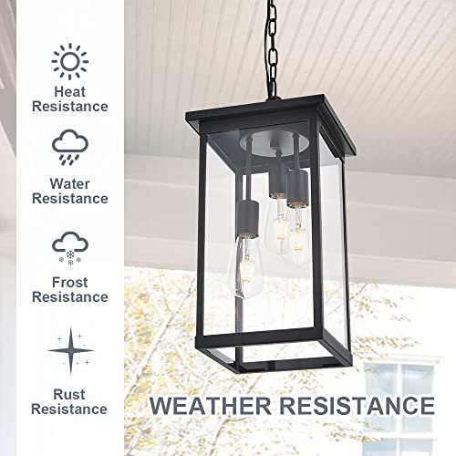 TODOLUZ 3-Light Black Outdoor Pendant Light Fixture, Adjustable Exterior Hanging Lantern Porch Light by TODOLUZ - Image 4