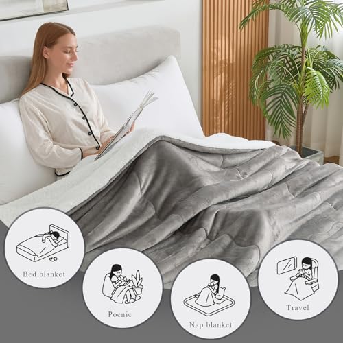 CHOSHOME Sherpa Fleece Blanket- Thick Warm Blanket for Winter, Soft Fuzzy Plush Blanket for Bed, Couch, Travel (Light Grey, Twin 60" x 80")