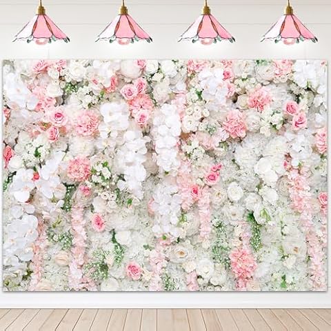 Avezano Flower Wall Backdrop Pink White Rose Wisteria Wedding Portrait Photography Background Floral Wall Bridal Shower Party Decorations Photo Studio Props (7x5ft) Cover