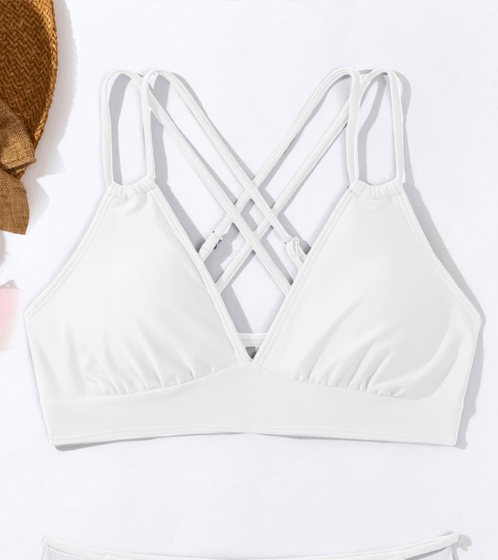 Tainehs Women's Push Up V Neck Bikini Tops Criss Cross Back Padded Bathing Suit Top Only - Image 4