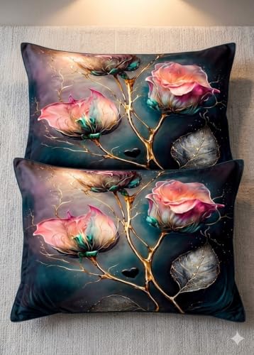 Image of DECOR WELL 7d Bedsheet for Double Bed King Size with 2 Pillow Covers, Polycotton 220 TC Super Soft & Breathable, Wrinkle Free Pink Gold Rose Printed Double Bed Bedsheet Set (90x100 Inch)