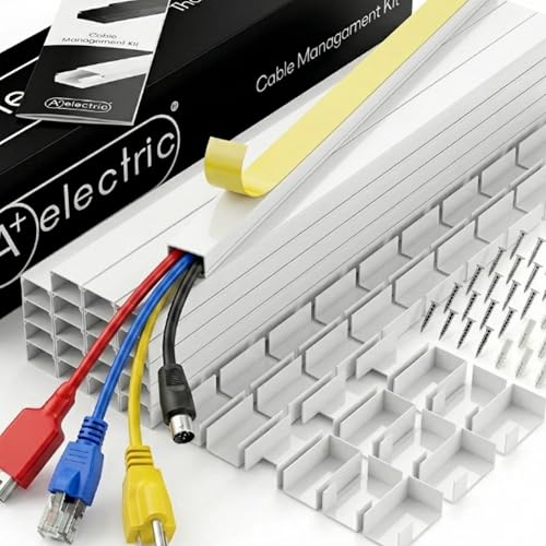 Image of A+ ELECTRIC Cord Cover Full Kit, 26ft /315in Self-Adhesive Cable Raceway, 20 Snap-On Channels, Wire Hider for TV, HDMI & Speaker Cables, Includes Connectors & Corners, Paintable Cable Management, White