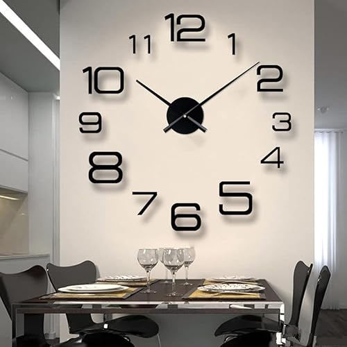 Miniatura 4 de EUBUY Reloj de pared 3D DIY, sin marco, moderno, silencioso, números redondos, 3D, funciona con pilas, reloj decorativo para decoración del hogar,