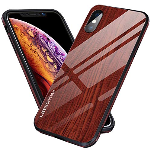 Shmimy iPhone Xs Max Wood Case for Women Men 9H Tempered Glass Wooden Grain Slim Cover with Lanyard Hole for iPhone 10S Max
