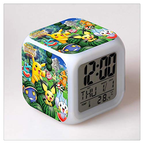 Tian Ran Dai Pokémon Cambio de Color Que Brilla intensamente Reloj Despertador Digital Regalo para Familia Niño Amigo Pattern Patrón múltiple