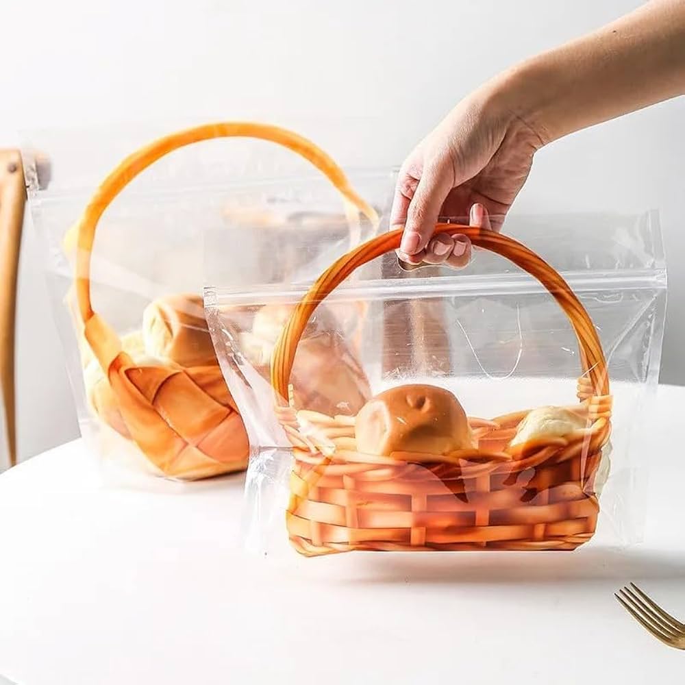 Amazon.co.jp: 【本格かご編み風】バスケットデザイン パン袋 9インチ