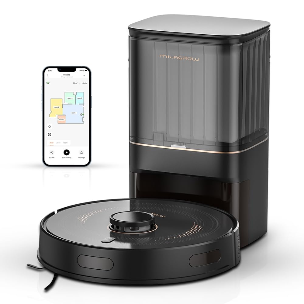 MILAGROW iMap 23 Black Pro Wet & Dry Robot Vacuum Cleaner, 8200Pa Suction with WST, 4L Self-Empty Dustbin Upto 70 Days Hands Free Cleaning, 5200 mAh Battery (Black) (B0CPVHB9X4) Amazon Price History, Amazon Price Tracker
