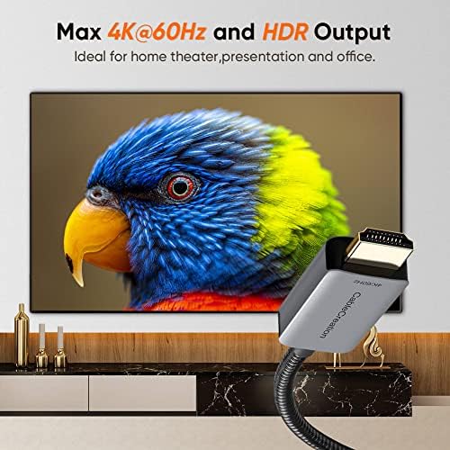CableCreation 2.4M Active DP to HDMI Cable,HDR 4K@60Hz 2K@144Hz 1080P@144Hz, Unidirectional DisplayPort to HDMI Monitor Cable,DP 1.4 to HDMI 4K Braided,Support Eyefinity Multi-Display, Alumium,8FT
