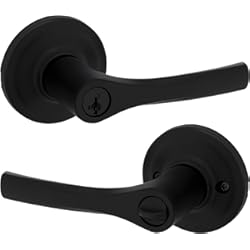 Chapa De Seguridad Con Huella Kwikset Henley - Cerradura de puerta con palanca de entrada, entrada con llave segura con mango reversible, tecnología de seguridad SmartKey Re-Key y protección Microban en negro mate