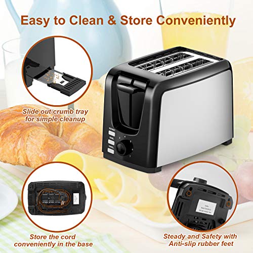 Toaster 2 Slice Wide Slot 2 Slice Toaster Best Rated with Bagel/Defrost/Cancel Function Cool Touch Black Toaster for Bread Bagel with Removable Crumb Tray - Thumbnail 6