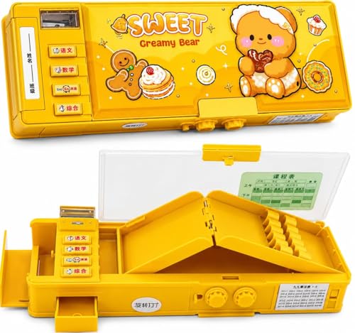Image of Sanghariyat Sweet Creamy Bear Compass Stylish Geometry Password Lock Compass Box, Multifunctional Double Sided Compass Box for Kids, Creamy Bear Theme School Return Gifts (Vibrant Cartoon Theme)