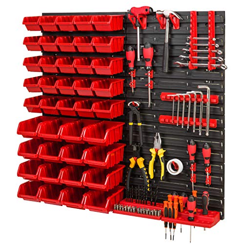 Système De Rangement Mural Avec étagères Et Boîtes Empilables - Lot De 4 étagères + 40 Boîtes En Plastique Rouge - Marque PAFEN
