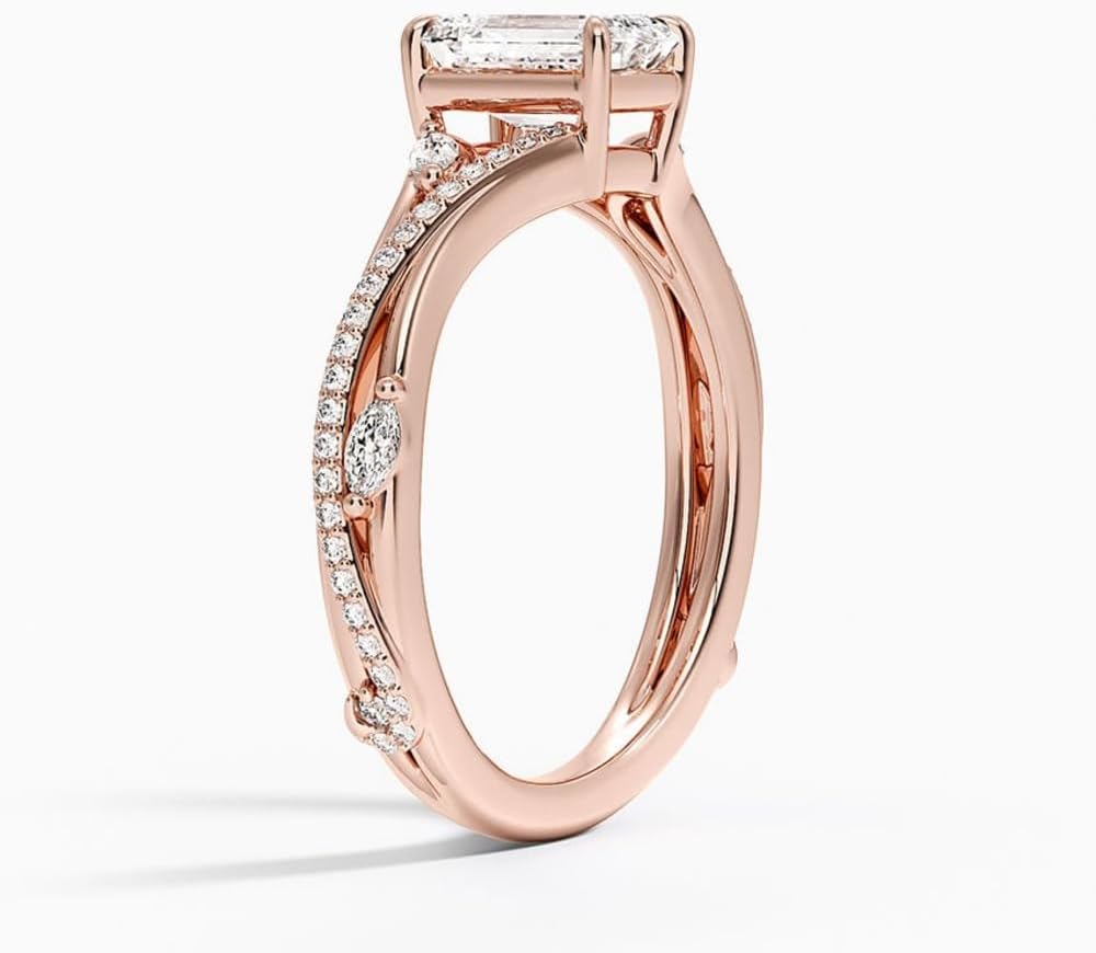 1–5 Carat Emerald Cut Lab Grown Diamond Ring VVS2 10K 14K 18K Solid Gold & 925 Sterling Silver Engagement Ring Nature Inspired Wedding Bridal Anniversary Christmas Gift for Women(IGI Certified)