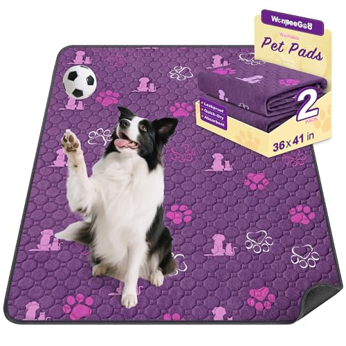 Image of WanpeeGoo Washable Pee Pads for Dogs, Waterproof, 36 x 41 in, 2 Pack, Purp | Super Absorbent, Waterproof and Non-Slip; Washable, Reusable Dog Pads for Crates, Playpens, Floors, Furniture and Travel