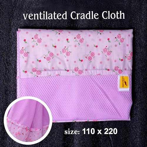 Image of Polycotton New Born Baby Ventilated Cradle /Jhula /Jhoola /Hanging Adjustable Swing /Cradle Cloth (Pink)
