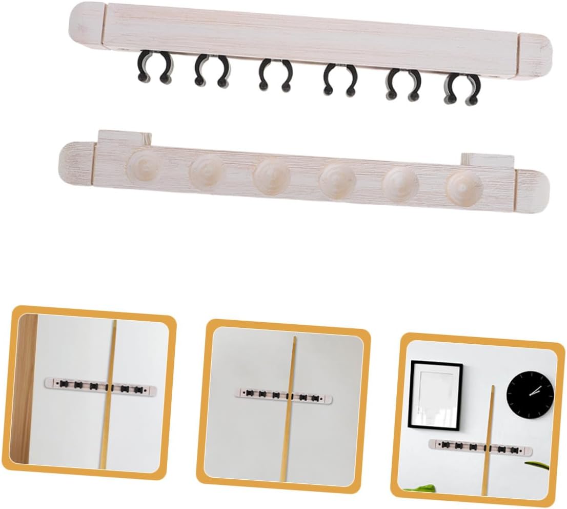 GALPADA 6-hole Solid Wood Wall Mount Pool Cue Rack White Billiard Cue Holder Pool Player Accessories Organizer for Game Room