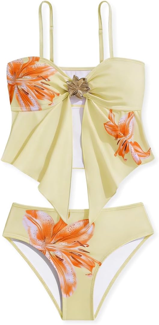Girls Swimsuits 2 Piece Bathing Suit Floral Swimwear 11-15 Years Beach Sport Halter Tankini