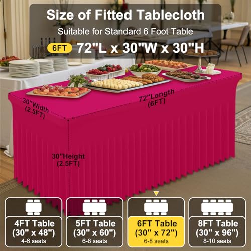 Image of Smiry Spandex Elastic Fitted Table Cloth Skirt for 6FT Rectangle Table | Stretch Washable Table Cloth, Banquet Table Cover for Wedding, Party, Indoor & Trade Shows, (Fuchsia, 72Lx30Wx30H)