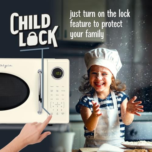 Nostalgia Retro 1000W Microwave Oven 1.1 Cu Ft Capacity – Child Safety Lock, 8 Auto-Cook Settings – Countertop Kitchen Appliance – Ivory by Nostalgia - Used condition - Image 4