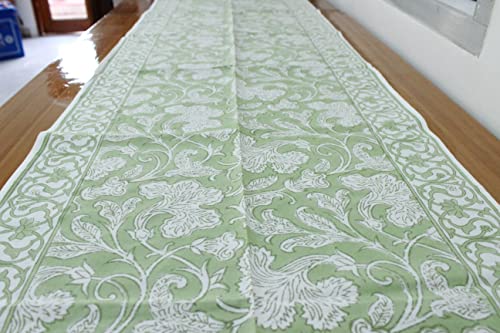 Ridhi Sage Green Hand Block Print Cotton Table Runner Garden Farmhouse Buffet Tabletop Cover For Home Kitchen Dining Décor Parties Family Dinners Wedding Thanksgiving Christmas (16X70 Inches) #TOP6