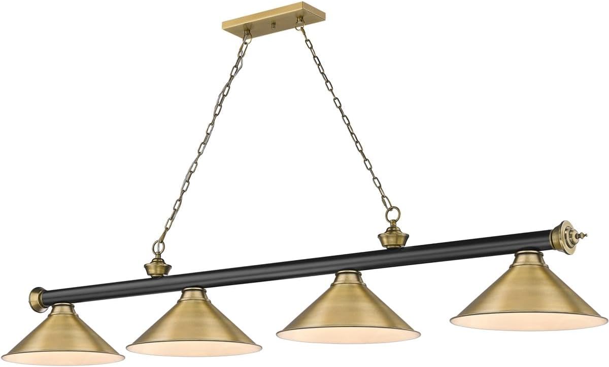 Z-Lite 2306-4MB-RB-RB15 Cordon Billiard Pendant, 4-Light 240 Total Watts, Matte Black & Rubbed Brass