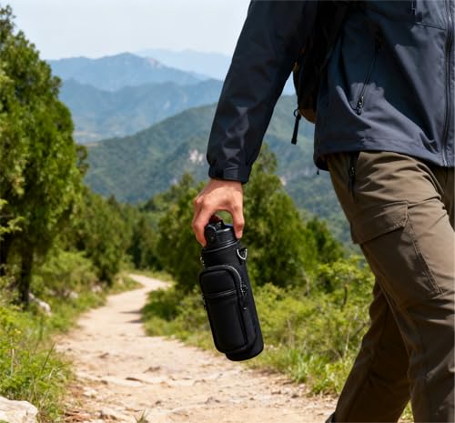 Image of Water Bottle Carrier Bag, 25oz 32oz Crossbody Water Bottle Holder with Adjustable Shoulder Strap, Sling Bag Sleeve Pouch Holder with Phone Pocket and Small Pocket for Walking Hiking Camping Gym