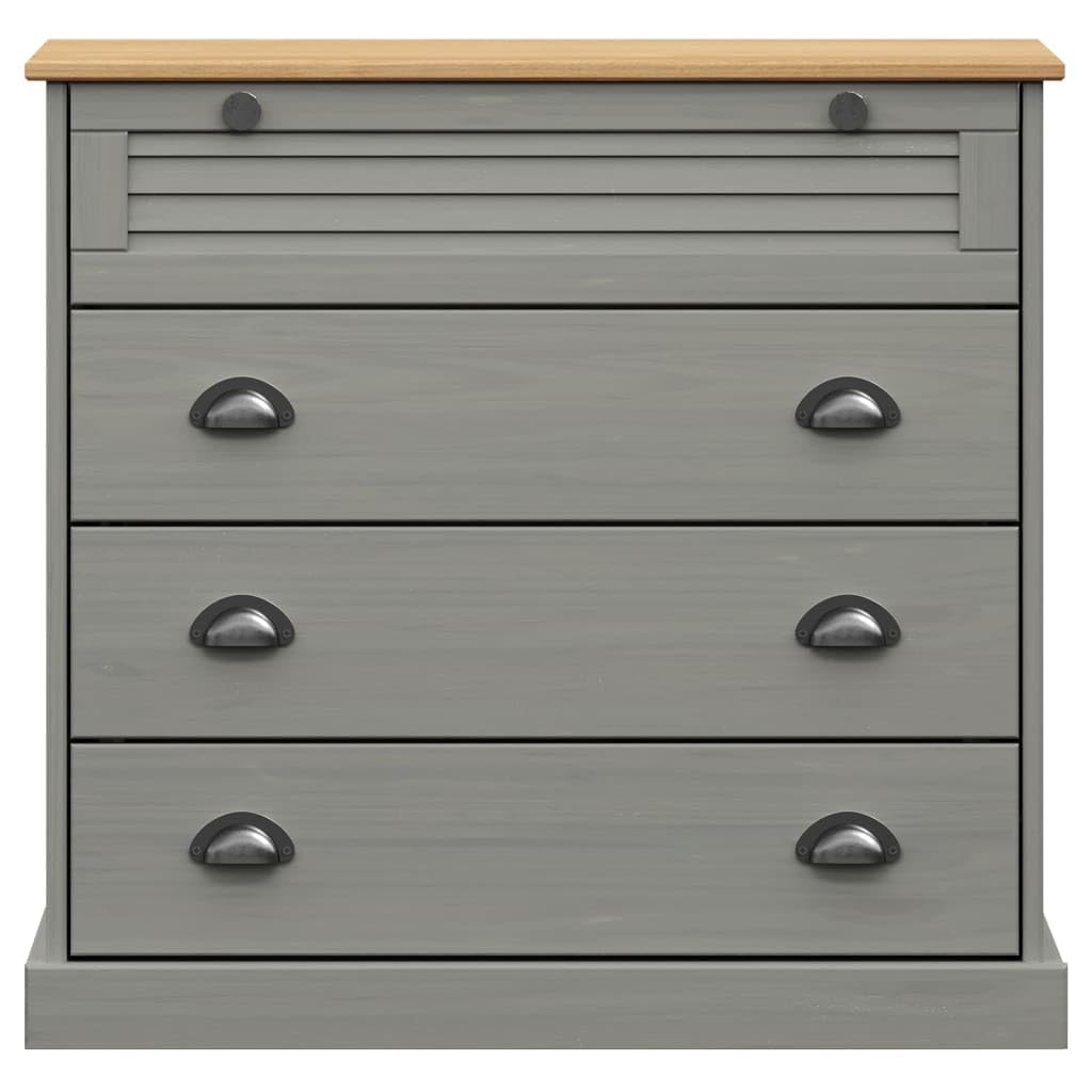 Tomostar Commode 4 Tiroirs, Commode Chambre Meuble de Rangement Chest of Drawers Vigo Gris 80x40x76 cm Bois Massif de pin