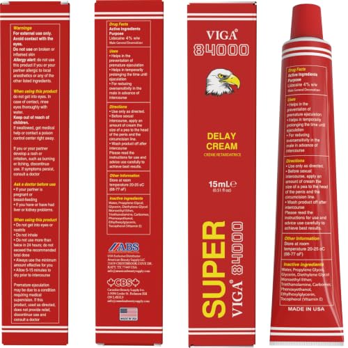 Image of Super Viga 84000 Delay Cream for Men, External Use Only 0.50 Fl Oz (2 Pcs)