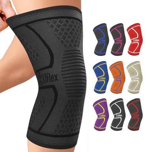 Image of UFlex Athletics Knee Compression Sleeve Support for Women and Men - Knee Brace for Pain Relief, Fitness, Weightlifting, Hiking, Sports - Black,Medium