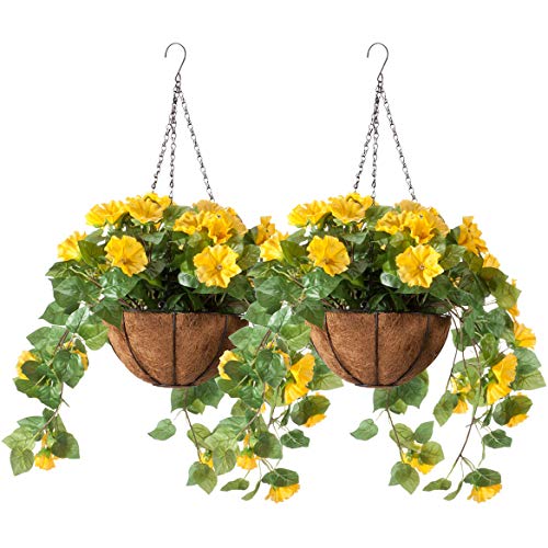 Fully Assembled Yellow Petunia Basket By Oakridgetm, Set Of 2 #TOP17