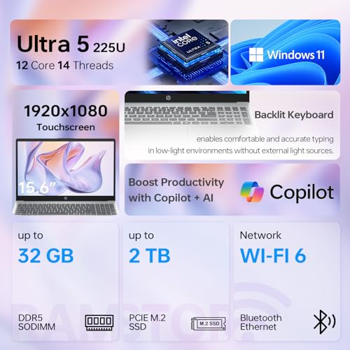 HP Premium Laptop 15.6" FHD Touchscreen Intel Core Ultra 5 225U miniatura 2