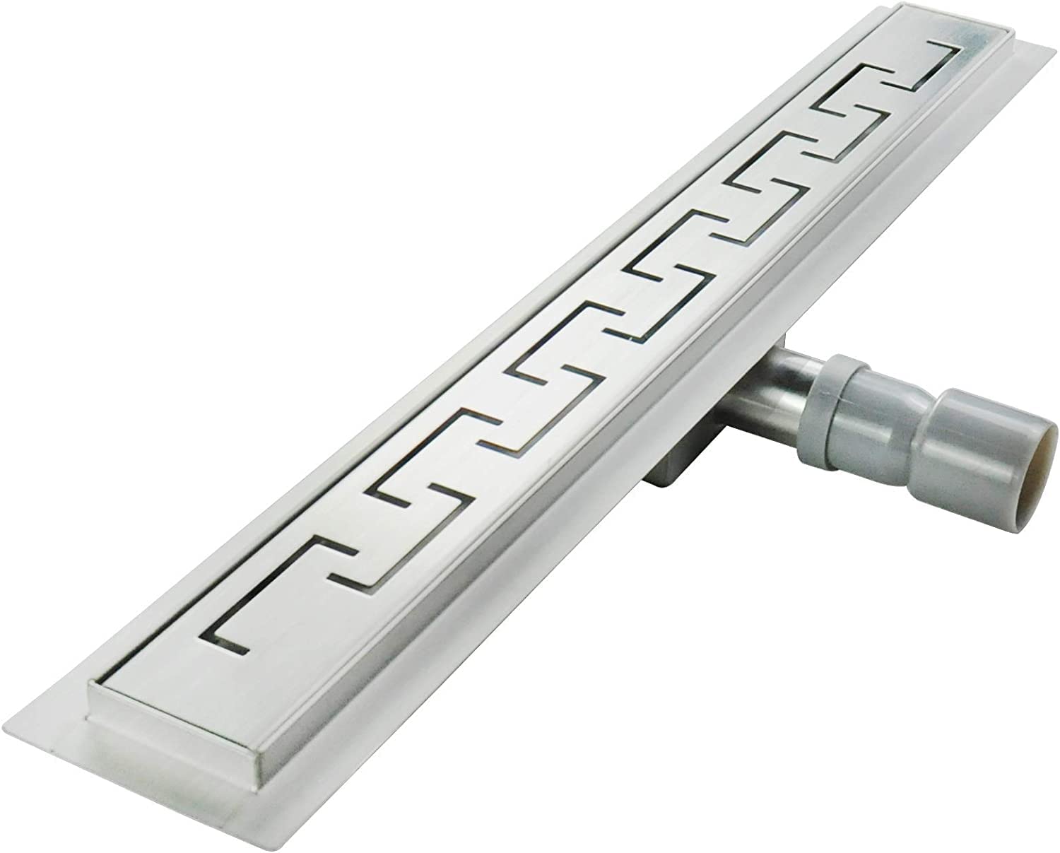 Canaleta de Ducha Rectangular de Acero Inoxidable Ultra Plana Medida 100cm - Modelo R4 Desagüe de Borde Griego plateado