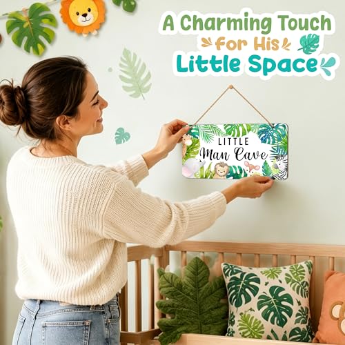 Image of Woodland Nursery Room Decor for Baby Bedroom | Jungle Safari Animal Theme Little Man Cave Sign Wall Decor for Boy- 6 inchx12 inch -A09