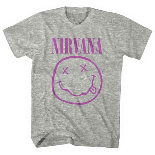 Nirvana T Shirt Purple Smile Band Logo Nouveau Officiel Unisex Gris Size M