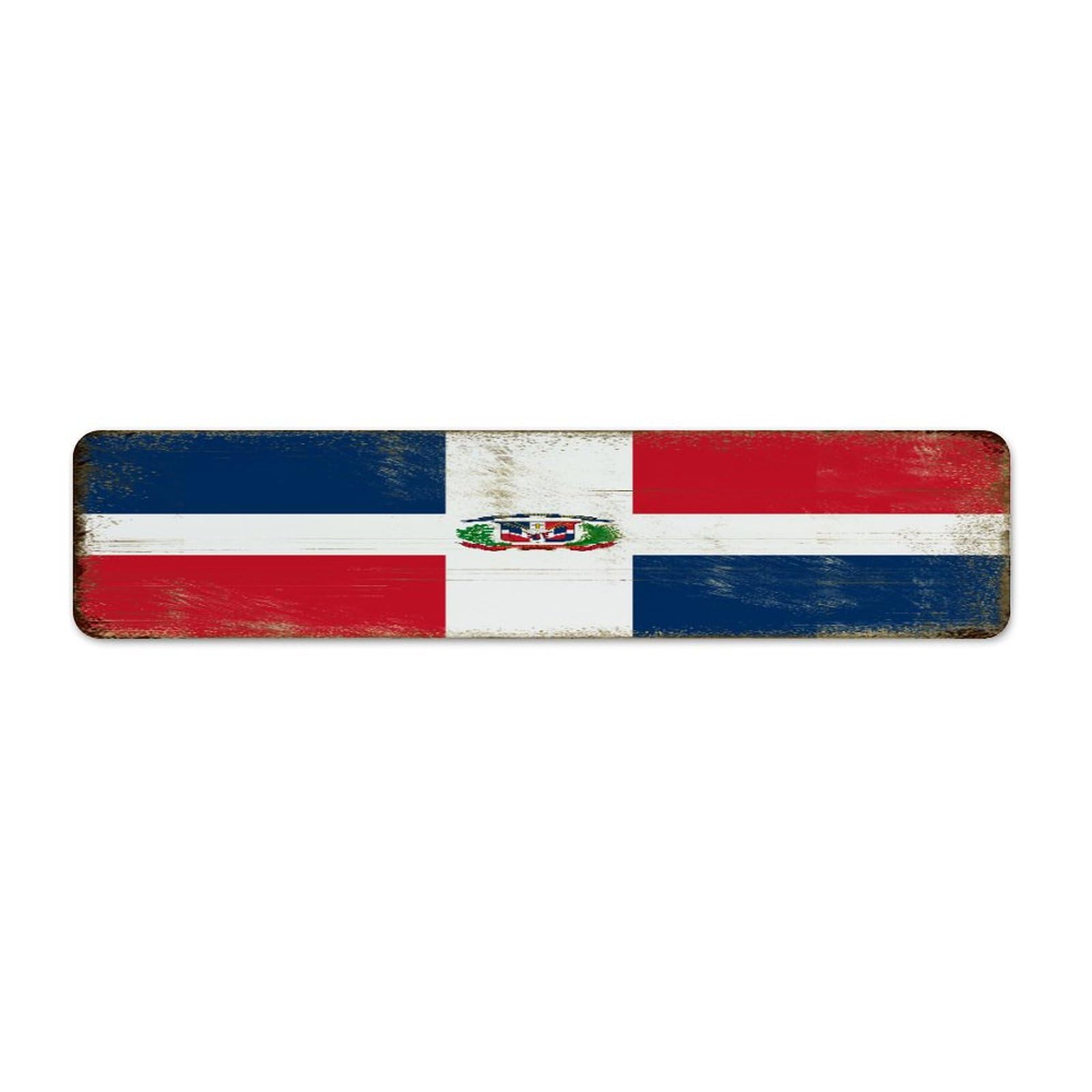 Farmhouse Metal Tin Sign Dominican Republic Wall Decor Aluminum Metal Sign for Garden Kitchen Outside Gift Flag for Traveler Art Poster Gift for Cabin 4x18 Inch