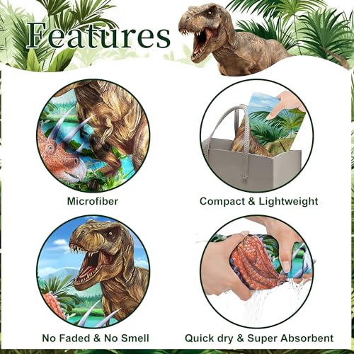 Unibyby Dinosaur Hooded Towel, Dinosaur Beach Towel, Dinosaur Towel For Boys 30 Inch X 50", T-Rex Microfiber Absorbent Quick Dry Bath Swim Pool Towel Poncho Bathrobe With Hood Gifts For Kids Toddler thumb #2