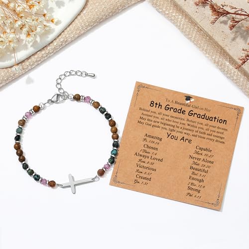 Image of TONY & SANDY Graduation Gift for Her 2026, Graduation Decorations Cross Bracelets for Women Girls Middle High School College Graduates, With Graduation Cap Box Meaningful Cards