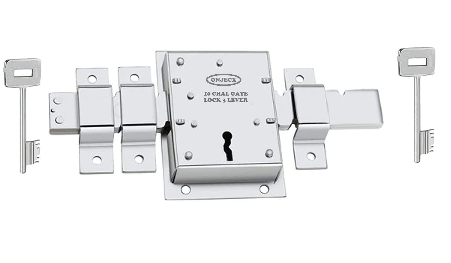 KSBX10 Chal with Extra 2 CP Key, 3 Lever, Operated Both Side Inter Lock (Silver Finish) (10 Chal Main Gate Lock) (ZIGZAG01)..-image-13