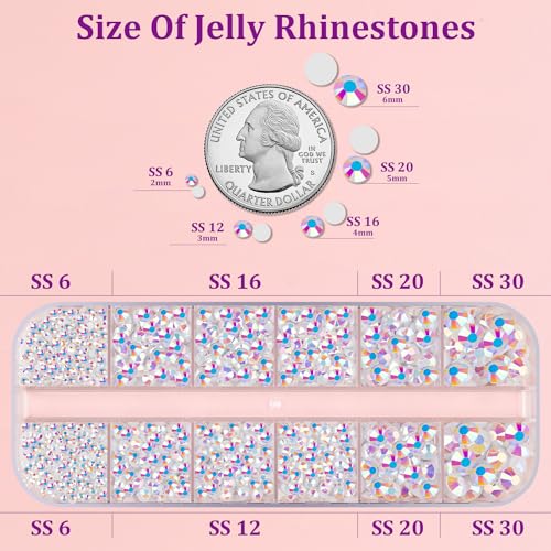 Image of Resin Jelly Rhinestones for Crafting with B7000 Jewelry Glue, 1 Box White AB Flatback Crystal with 3Pcs 10ml Glue, Bedazzling Non Hotfix Gems for DIY Tumblers Clothing Shoes Manicure