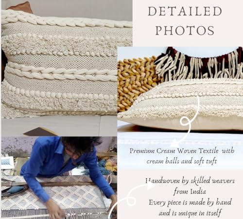 Heavenera Boho Decorative Lumbar 14x36 Pillow Cover 100% Cotton Oversized Boho Modern Decor Long Bolster Covers Bohemian Tufted Eclectic Throw Pillow Shams for Bedroom, Living Room Sofa Couch Gift