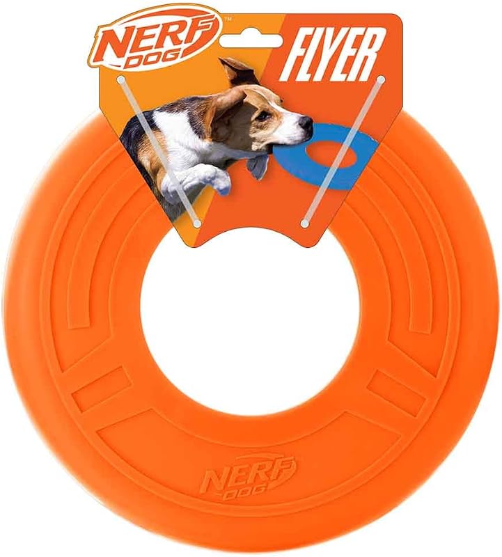 Nerf Dog Atomic Flyer Juguete para Perros al Aire Libre, Disco Volador de 10 Pulgadas, Juguete para Buscar Perros, Juguete de Goma para Perros medianos y Grandes, Naranja