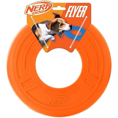 Nerf Dog Atomic Flyer Outdoor Dog Toy, 10 Inch Flying Disc Dog Fetch Toy, Rubber Dog Toy for Medium Dogs and Large Dogs, Orange