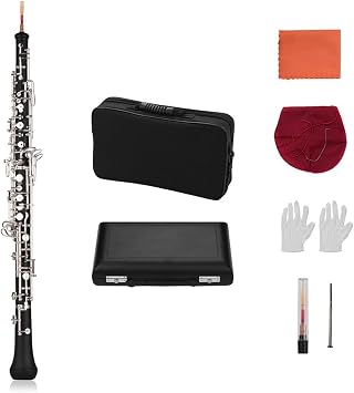Professional Oboe C Key Semi-Automatic Style Nickel-Plated Keys Woodwind Instrument with Oboe Reed Gloves Leather Case Carry Bag Oboes Beginner Color Silver-Plated Keys